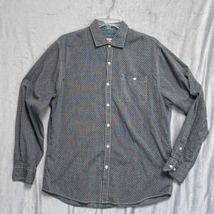 Michael Brandon Shirt Mens Medium Gray Blue Patterned Long Sleeve Button Up